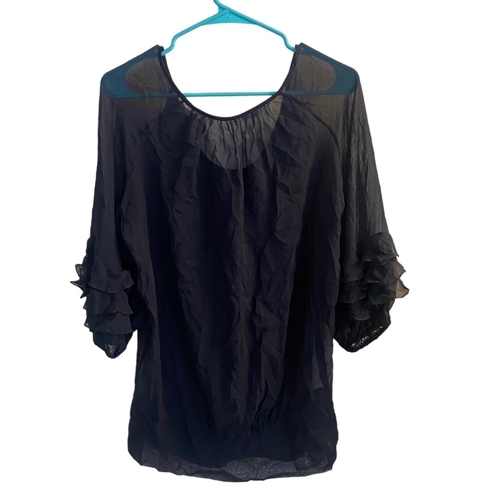 Susana Monaco Black Ruffle 3/4 Sleeve Blouse Sz 4‎